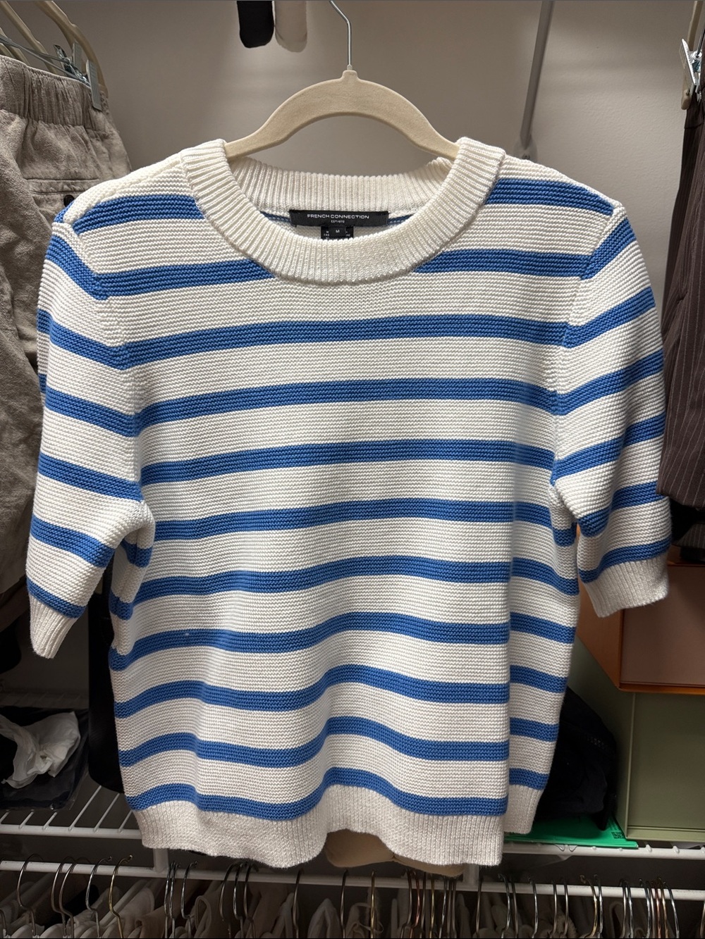 French Connection White & Blue Striped Knit Sweater